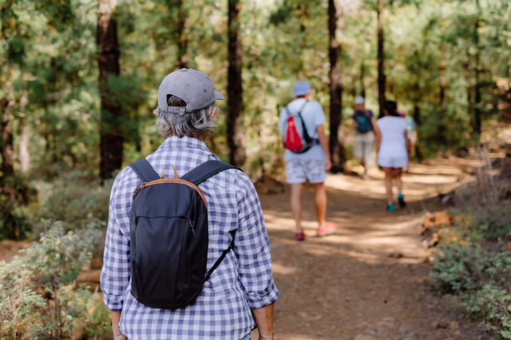 Hiking through the forest trail